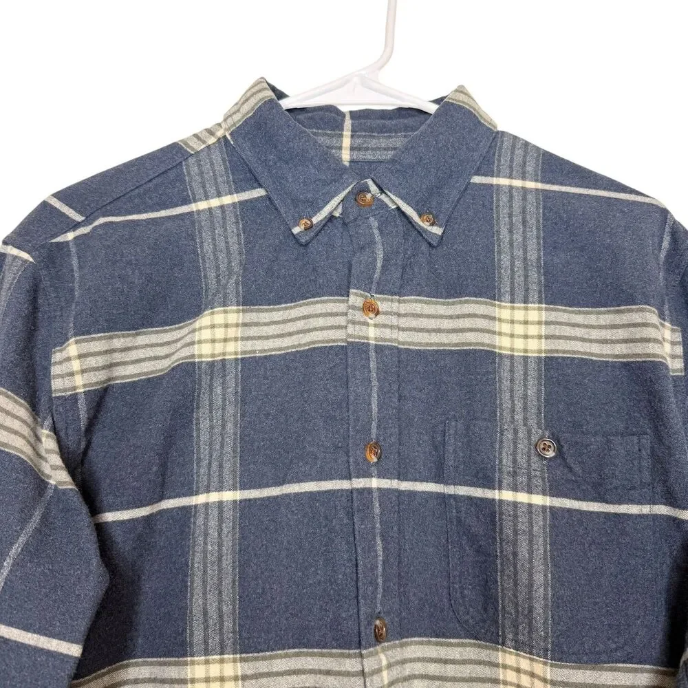 J. Crew Men’s Cotton Leather Flannel Plaid Shirt Size M Elbow Patches Blue